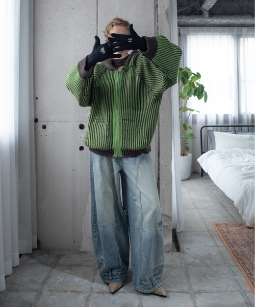  Color Block Ribbed Hoodie ZIP Hoodie / Reversible /