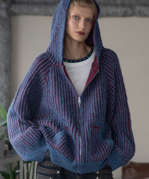  Color Block Ribbed Hoodie ZIP Hoodie / Reversible /