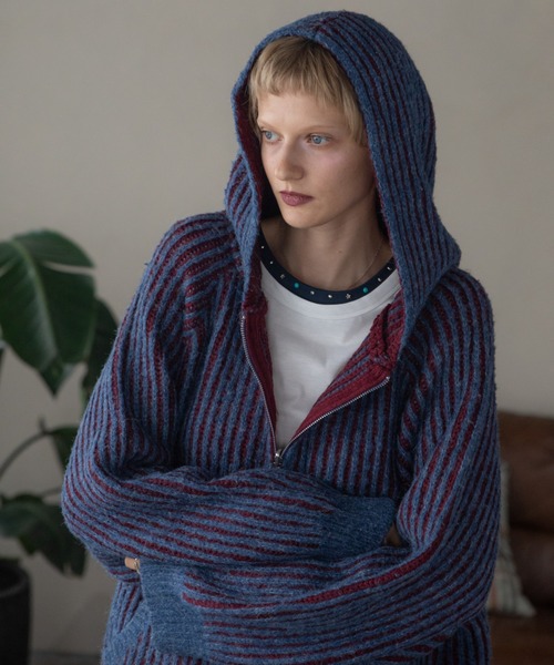  Color Block Ribbed Hoodie ZIP Hoodie / Reversible /