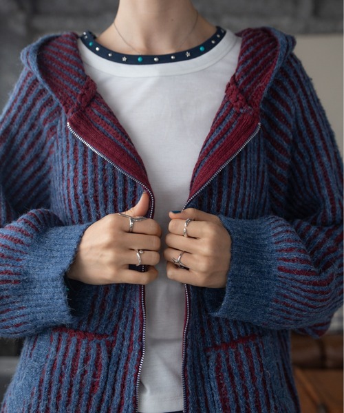  Color Block Ribbed Hoodie ZIP Hoodie / Reversible /