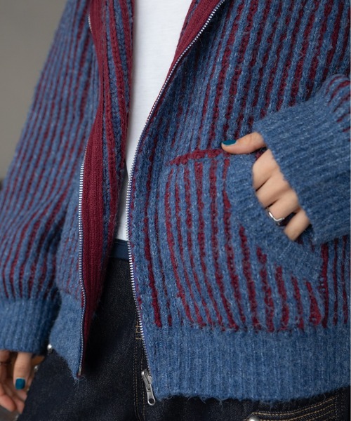  Color Block Ribbed Hoodie ZIP Hoodie / Reversible /