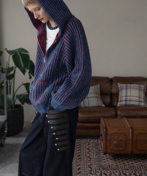  Color Block Ribbed Hoodie ZIP Hoodie / Reversible /