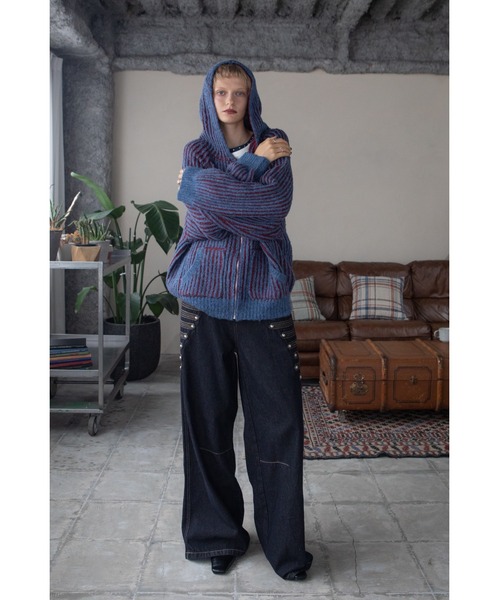  Color Block Ribbed Hoodie ZIP Hoodie / Reversible /