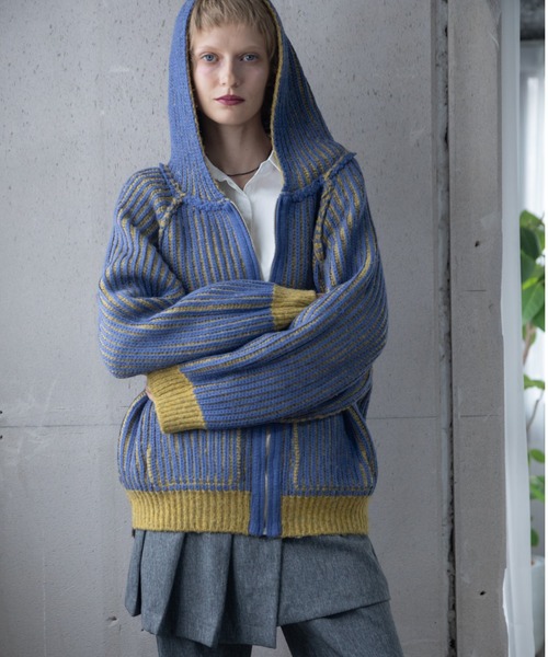 Color Block Ribbed Hoodie ZIP Hoodie / Reversible /