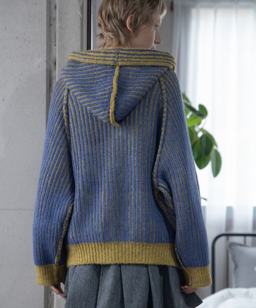  Color Block Ribbed Hoodie ZIP Hoodie / Reversible /