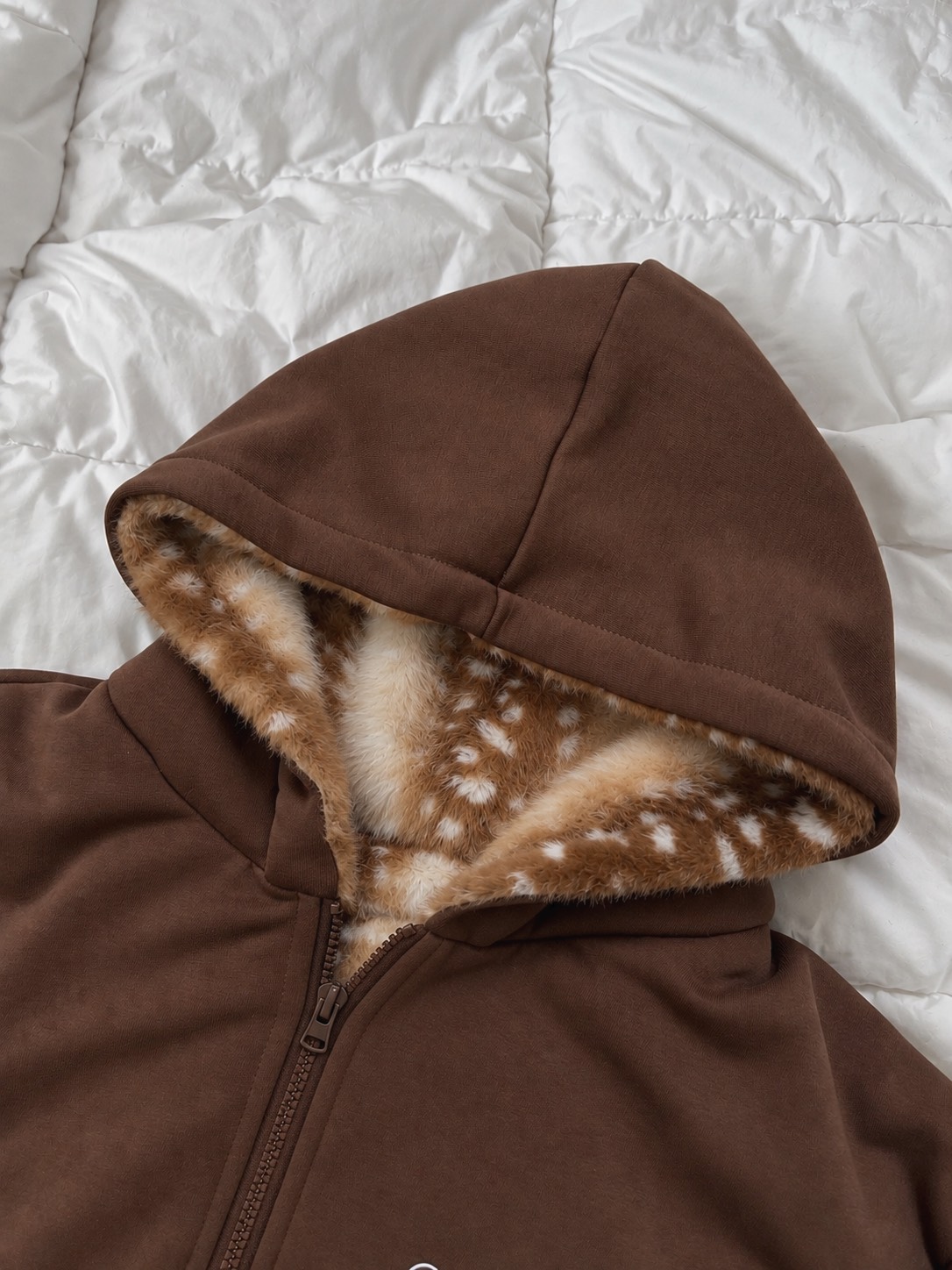 Vintage Sika Deer Print Reversible Furry Hoodie