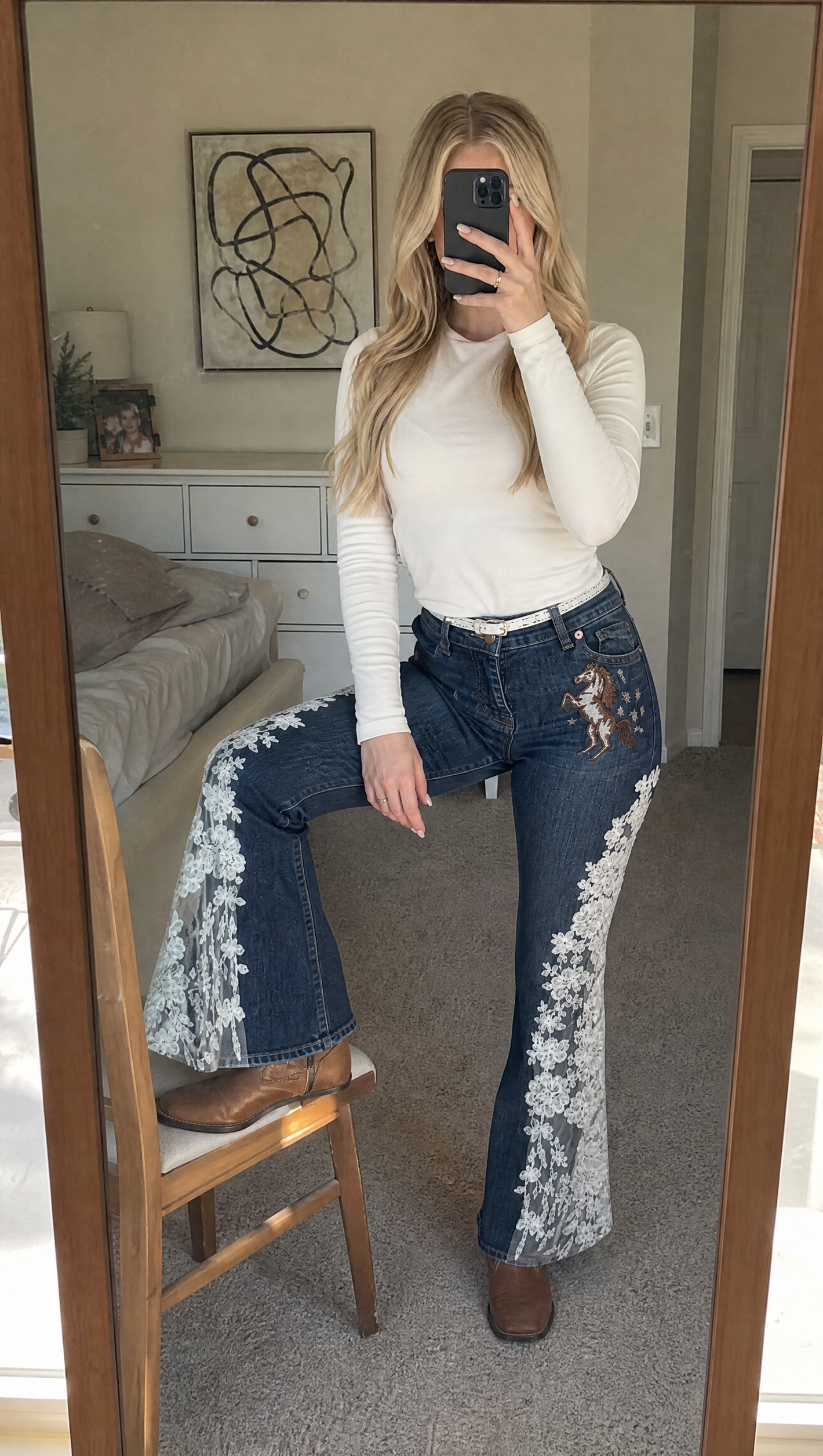  Western Floral Lace Jeans