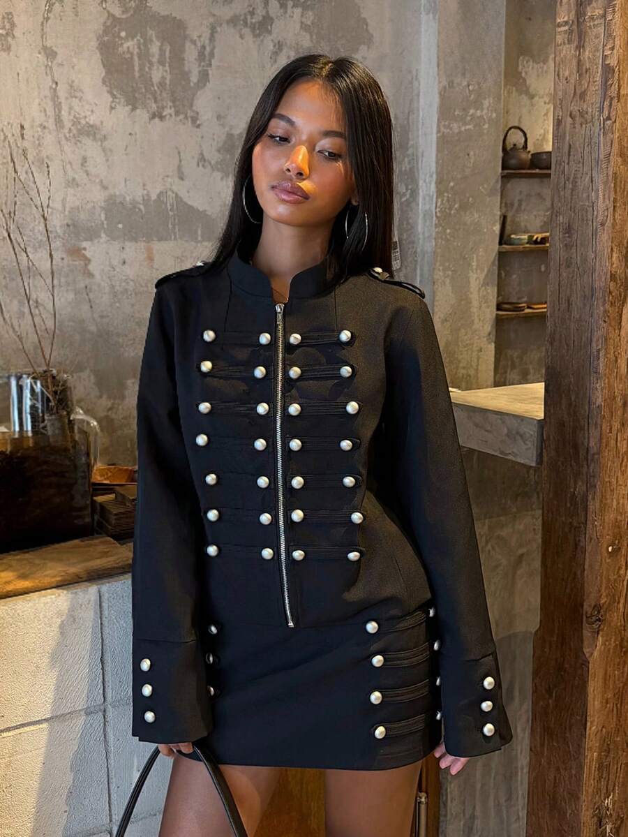 Retro Napoleon Military Faux Suede Cropped Jacket