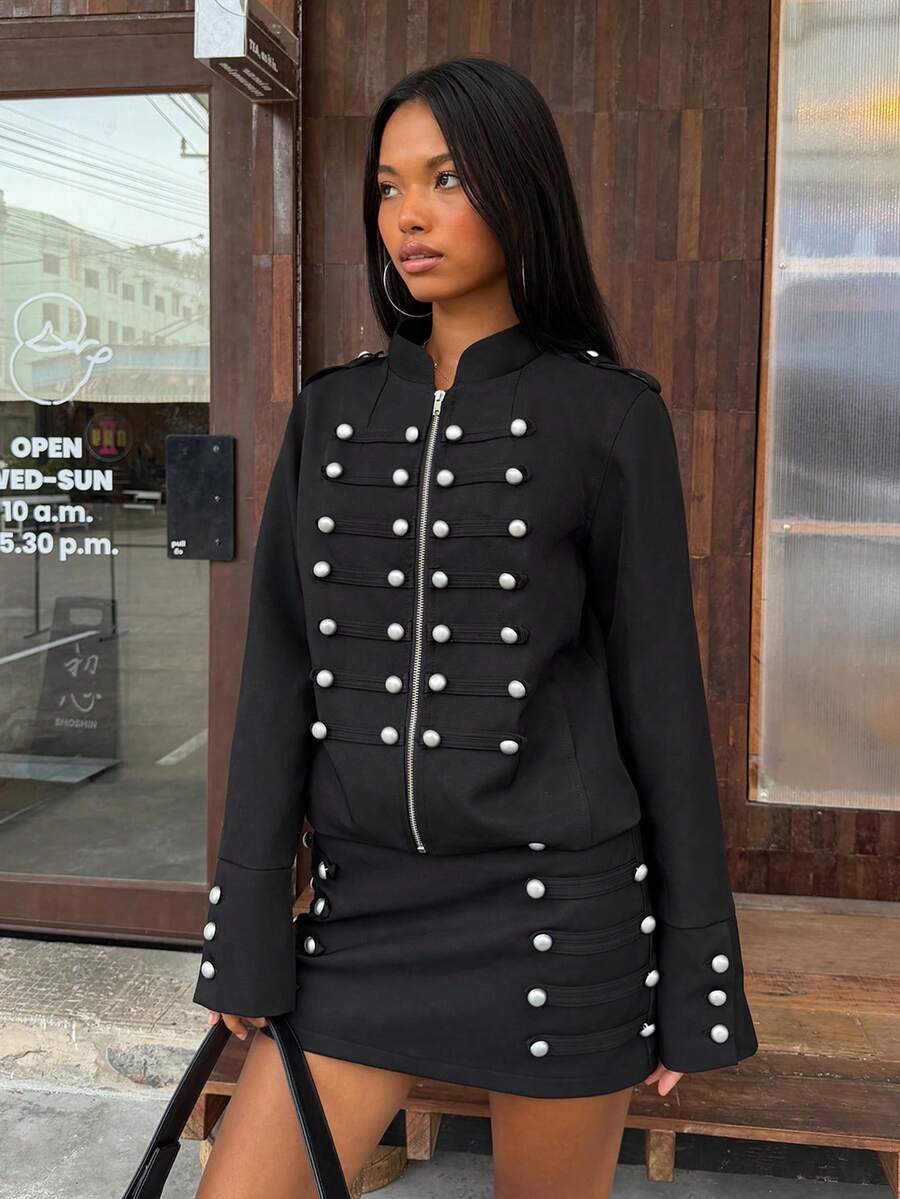 Retro Napoleon Military Faux Suede Cropped Jacket