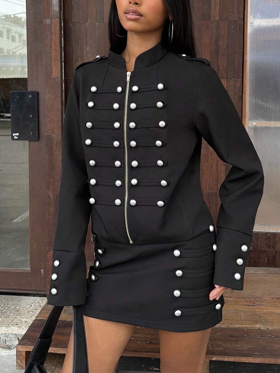 Retro Napoleon Military Faux Suede Cropped Jacket