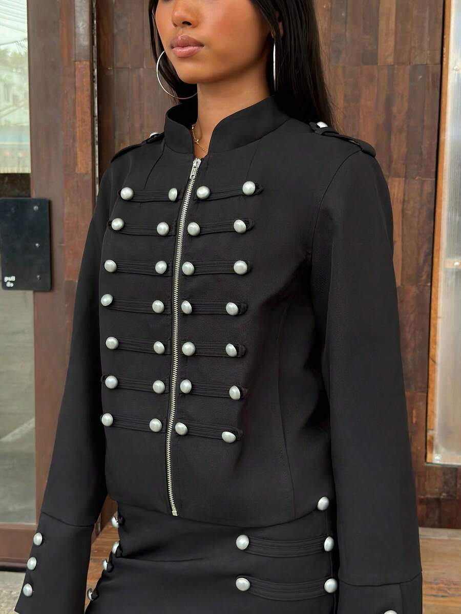 Retro Napoleon Military Faux Suede Cropped Jacket