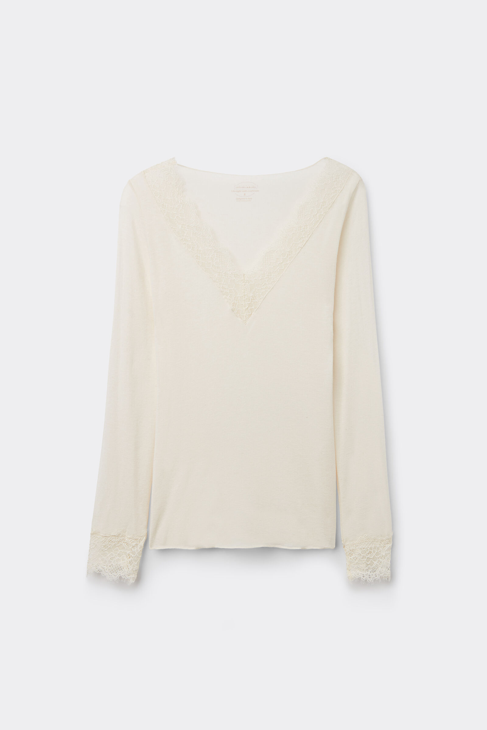 Ultralight V-Neck Sweater with Cashmere and Lace