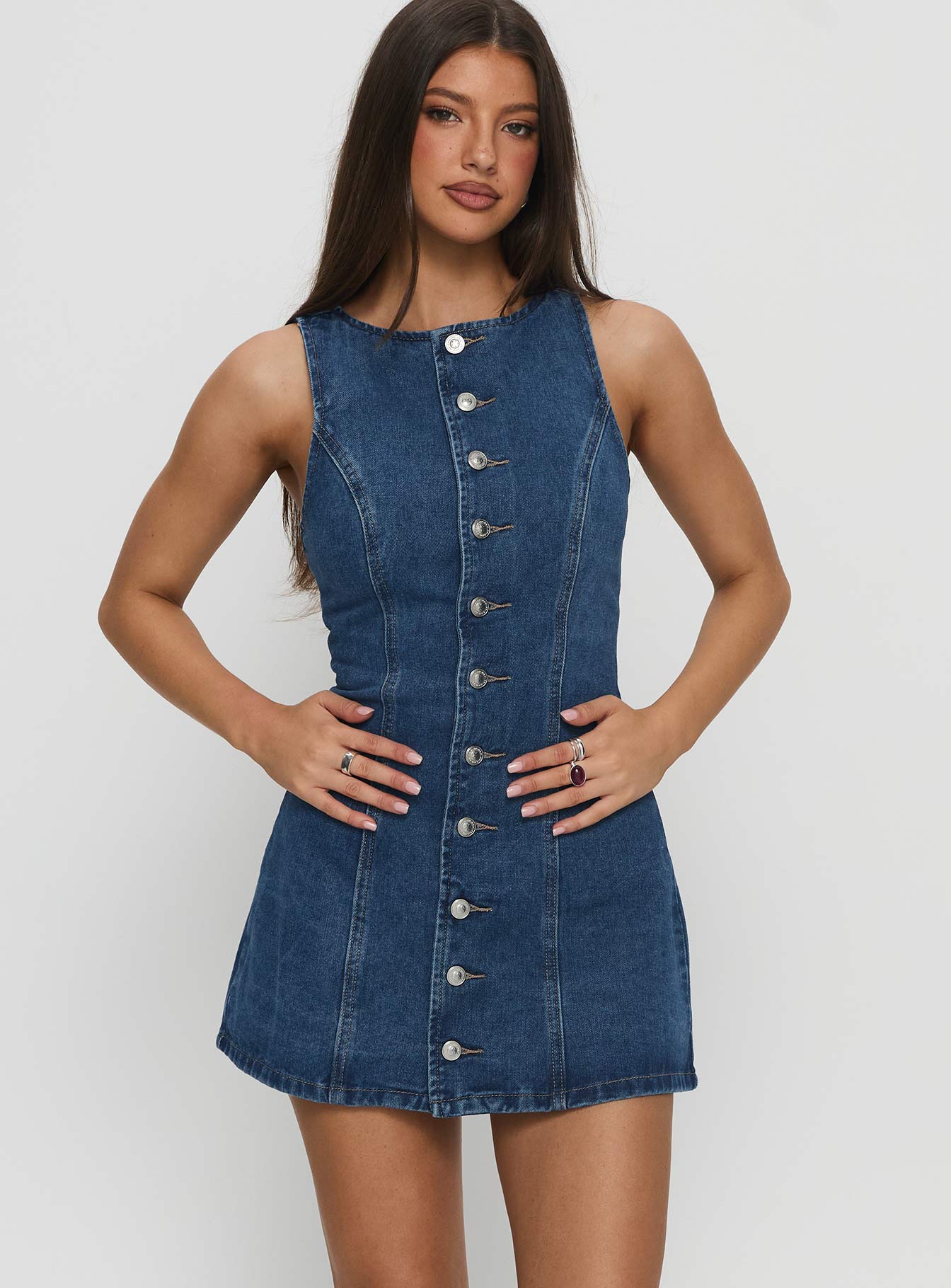 Sleeveless Button Front Denim Mini Dress