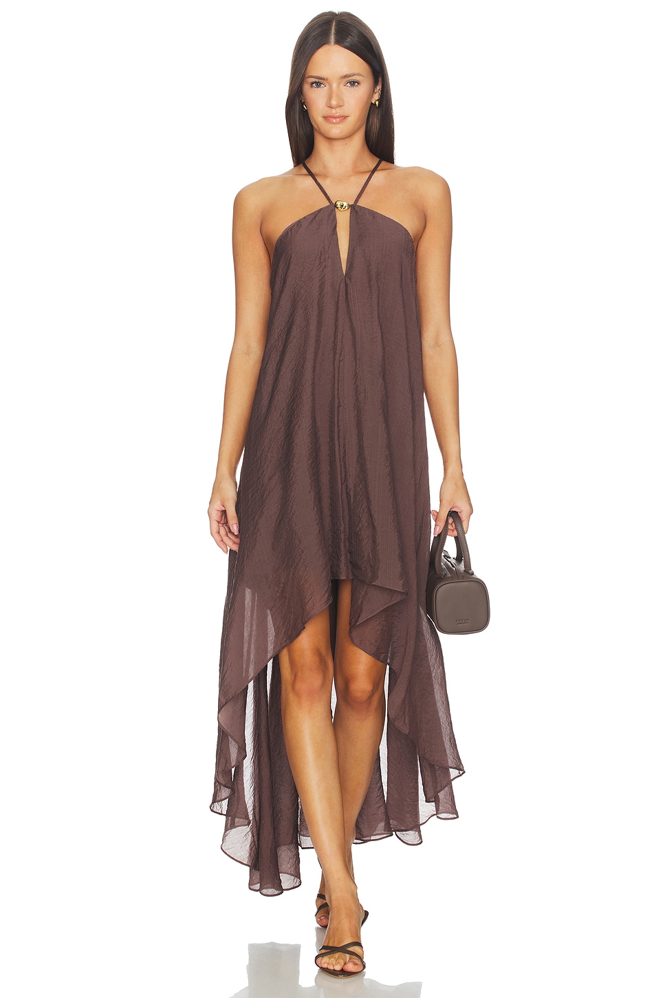 Backless Cutout Halter High Low Flowy Maxi Party Dress