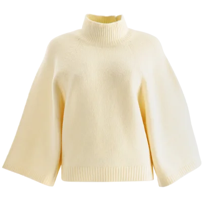Women Mock Neck Wide Flare Sleeve Knit Sweater, Oversized Loose Fit Pullover Top
