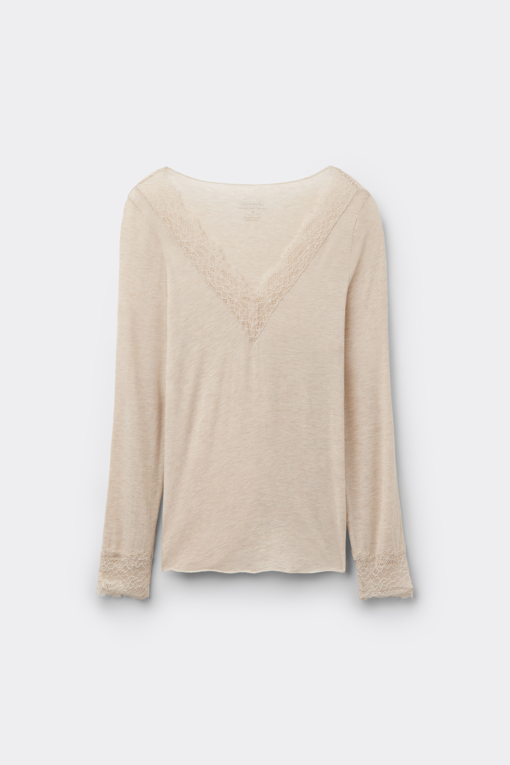 Ultralight V-Neck Sweater with Cashmere and Lace