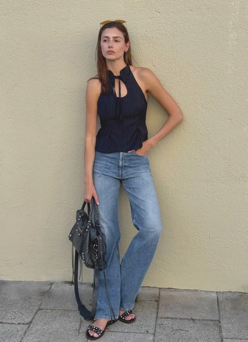 VACAY MODE STRIPED HALTER TOP