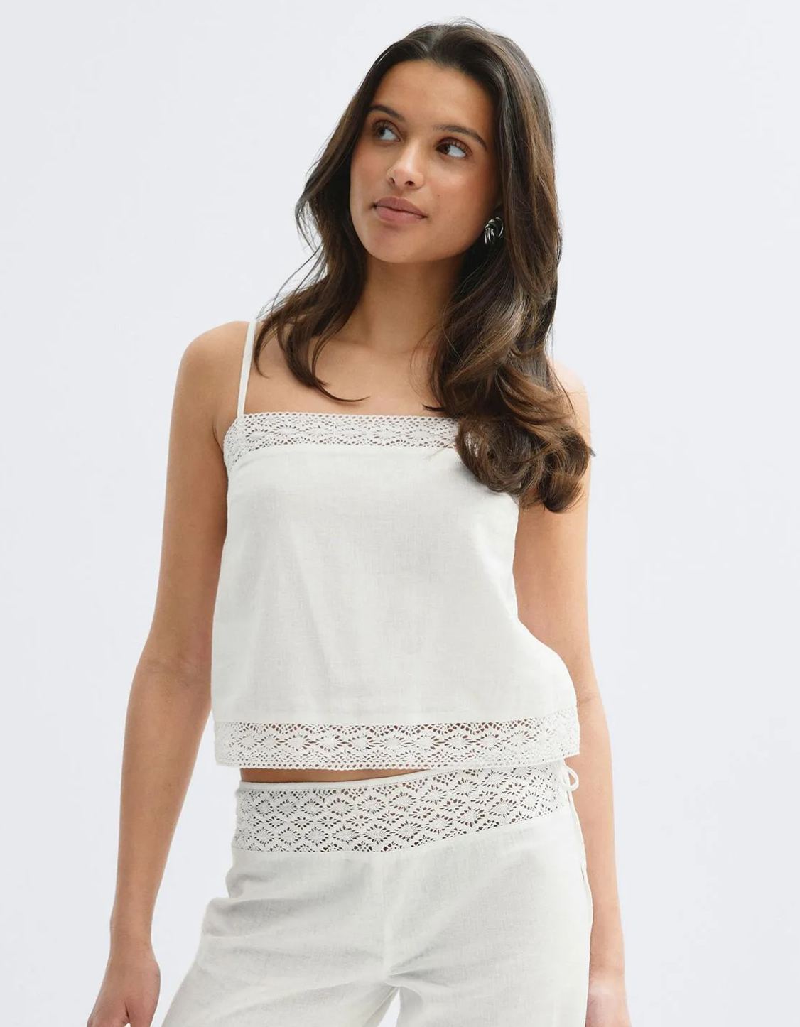 crochet linen blend top