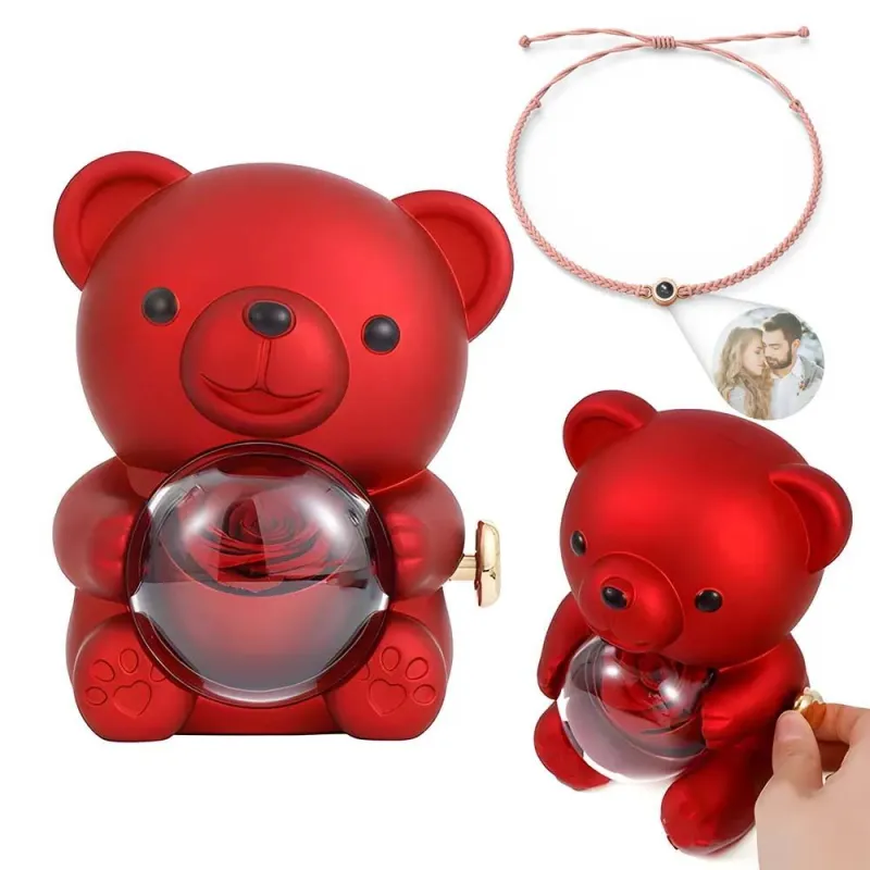 💕Das süßeste Geschenk 🎁– Personalisiertes Fotoprojektionsarmband (mit einem Schmuckset in Form einer Rosenbär-Geschenkbox)