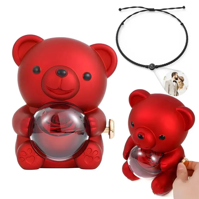 💕Das süßeste Geschenk 🎁– Personalisiertes Fotoprojektionsarmband (mit einem Schmuckset in Form einer Rosenbär-Geschenkbox)