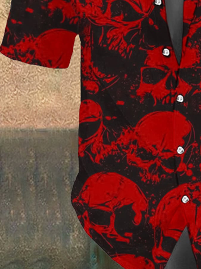 Men's Retro Dark Style Skull Print Shirt