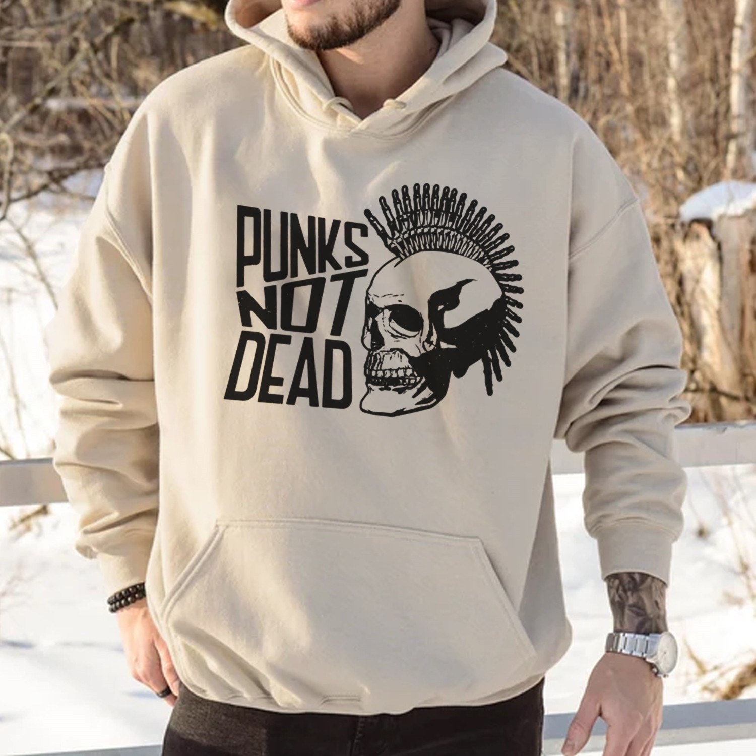 Punks Not Dead Print Casual Hoodie