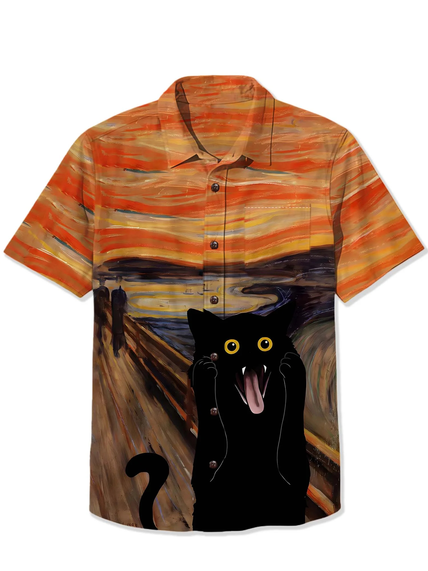 Halloween Screaming Cat Print Shirt