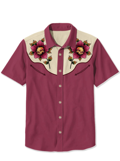 Halloween Skeleton Floral Print Shirt