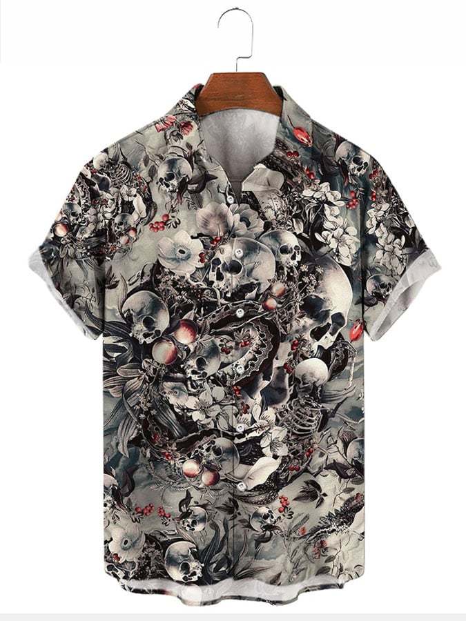 Men's Retro Distressed Skull Short Sleeve Shirt