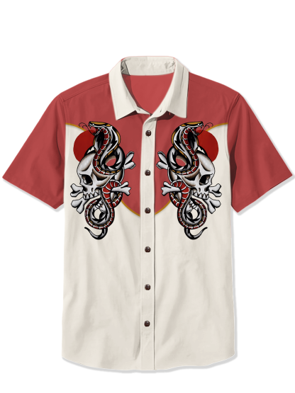 Halloween Retro Skull Snake Print Shirt