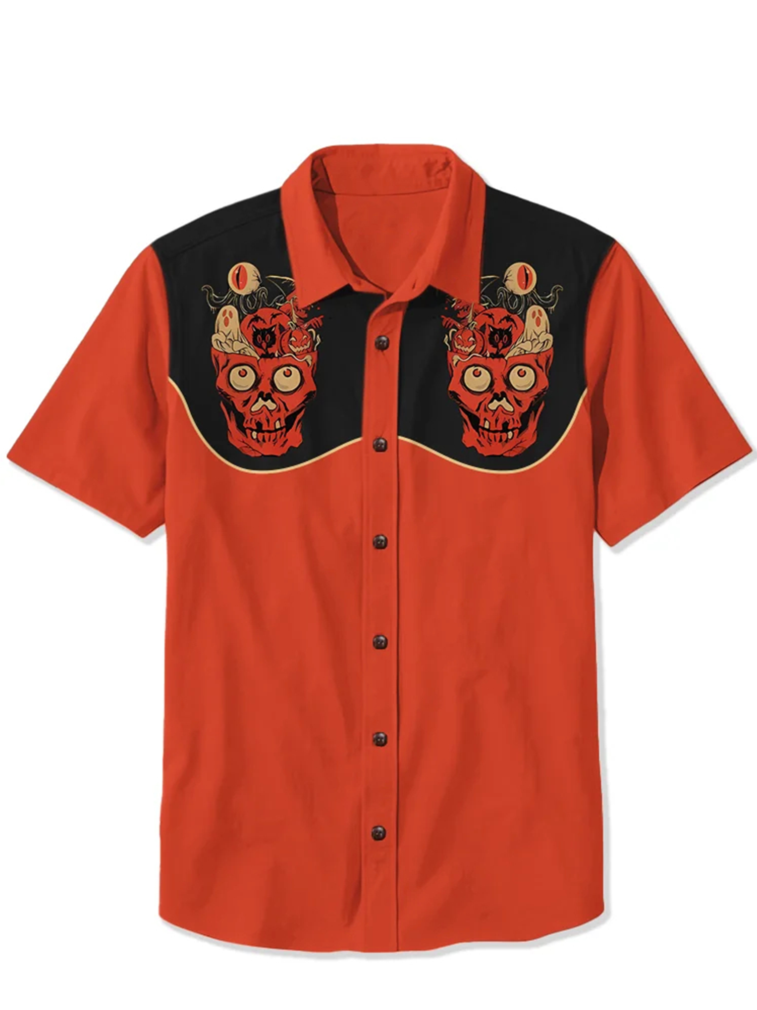 Halloween Western Skull Pumpkin Print Shirt