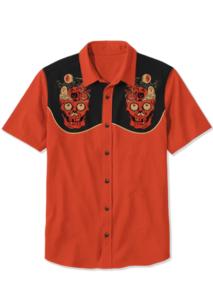 Halloween Western Skull Pumpkin Print Shirt