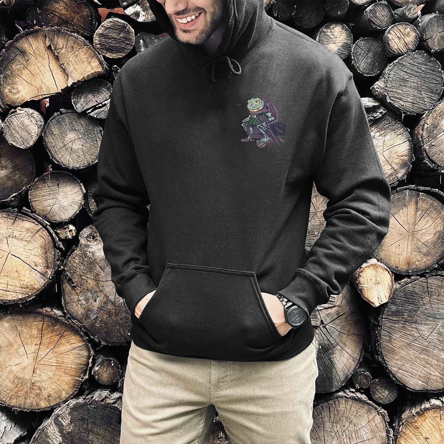 Samurai Frog Print Casual Hoodie