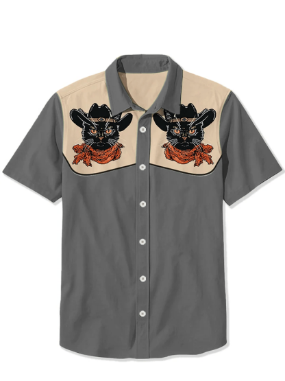 Western Vintage Black Cat Short Sleeve Shirt