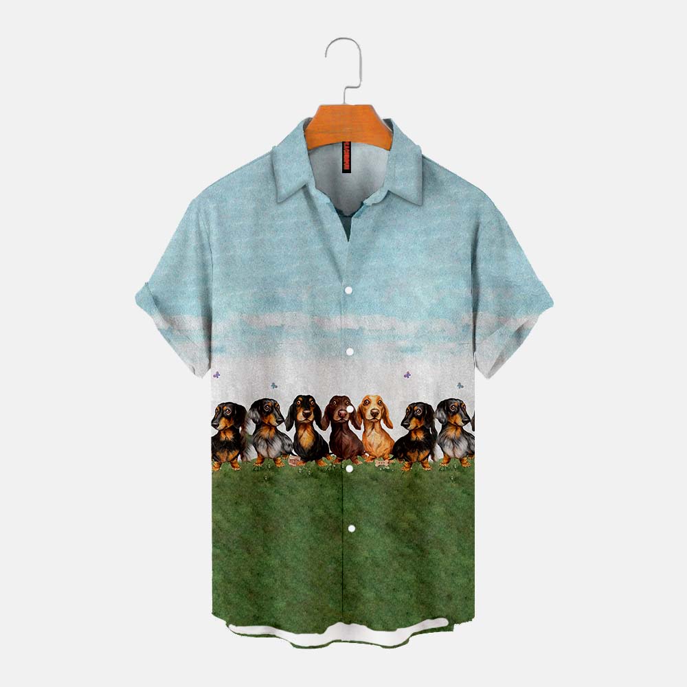 Dachshund Simple Dog Animal Print Casual Short Sleeve Shirt
