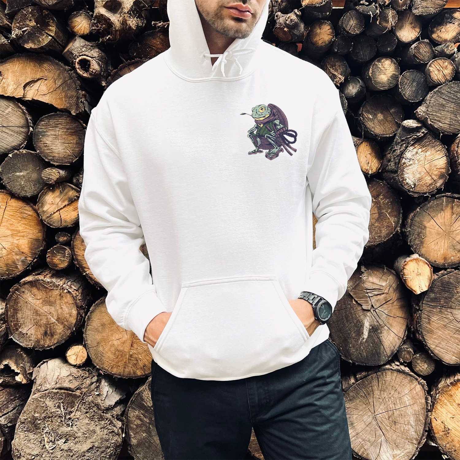 Samurai Frog Print Casual Hoodie