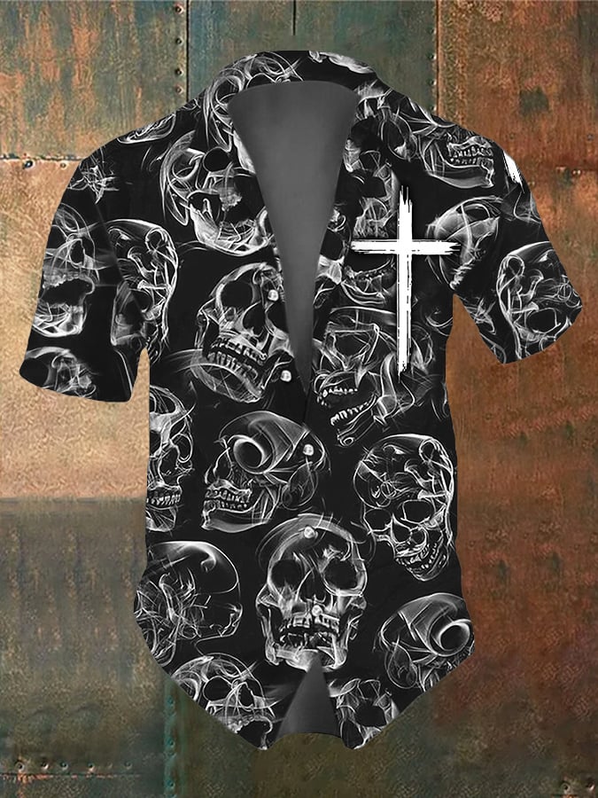 Men's Retro Dark Style Skull Print Shirt
