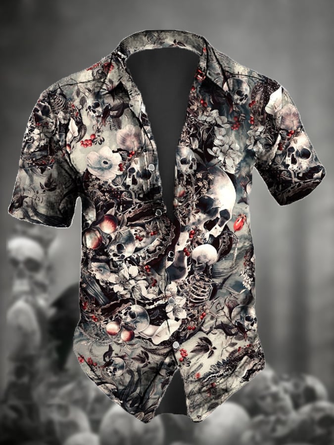 Men's Retro Dark Style Skull Print Shirt