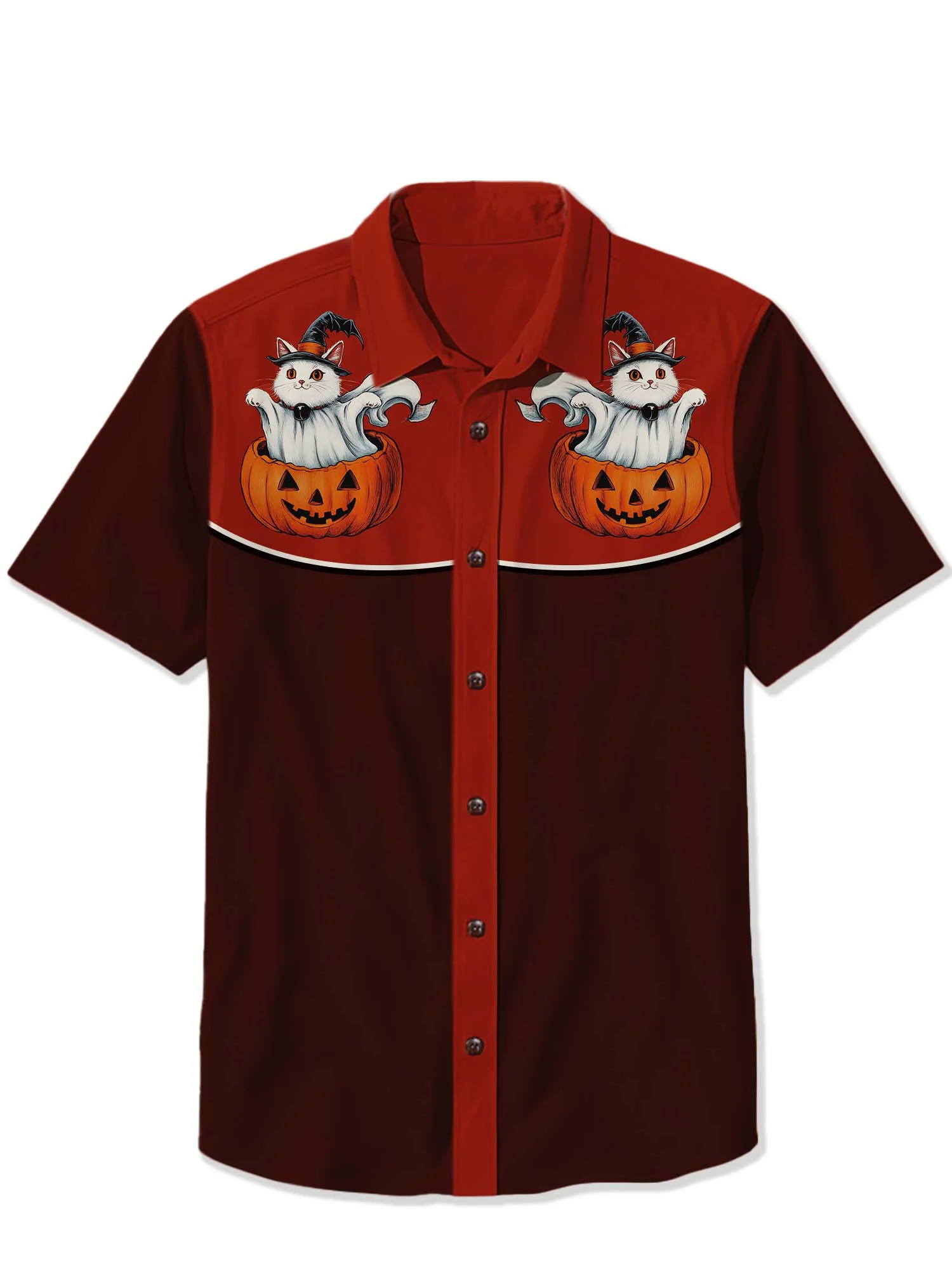 Halloween Pumpkin Ghost Kitten Print Shirt