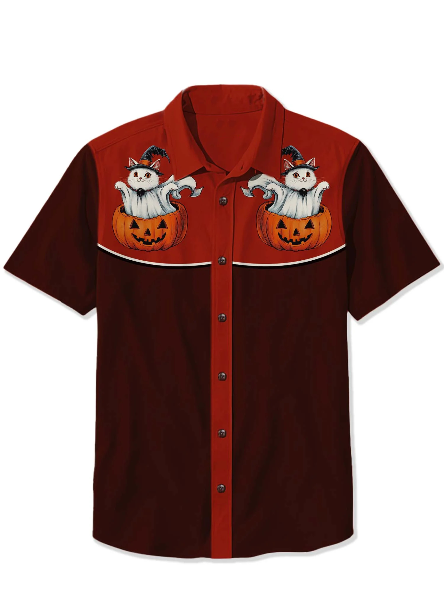 Halloween Pumpkin Ghost Kitten Print Shirt