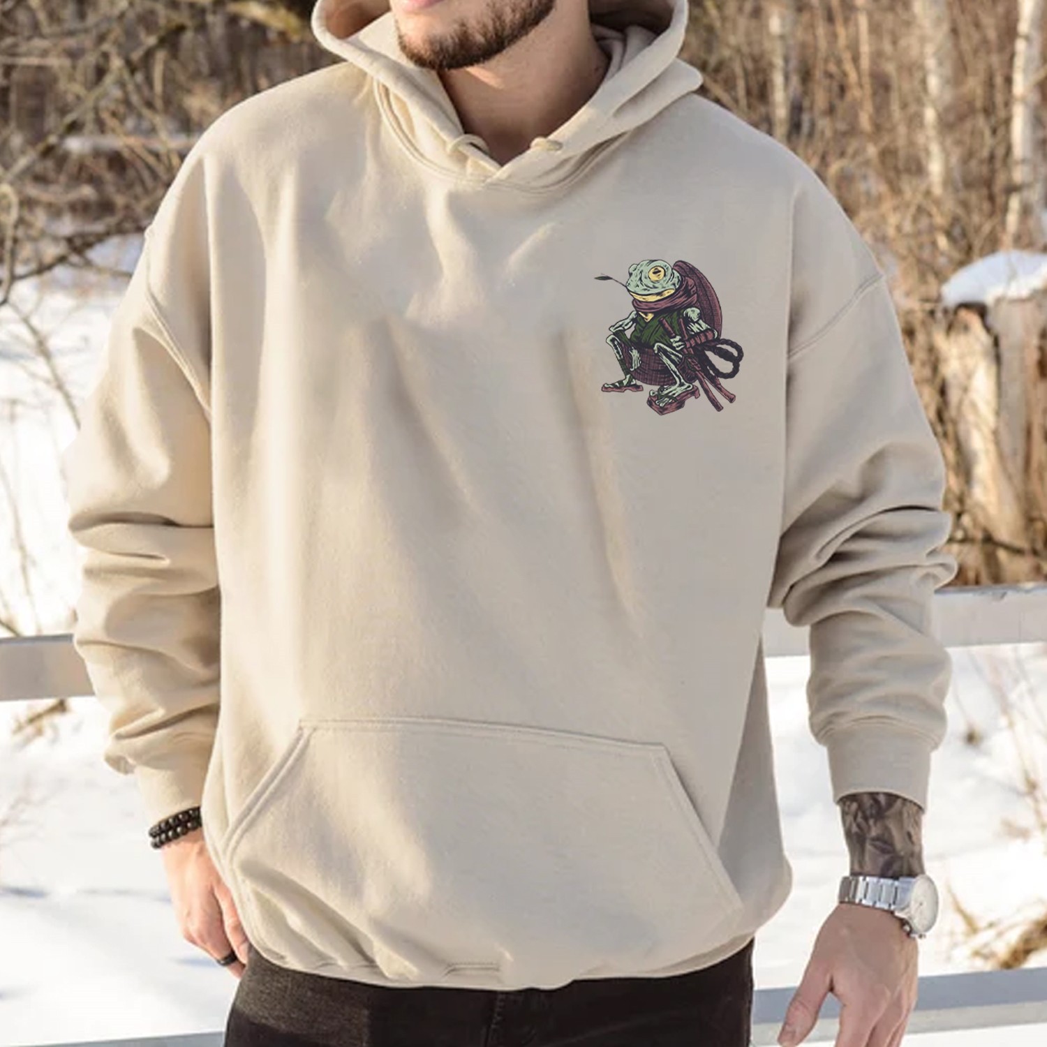 Samurai Frog Print Casual Hoodie