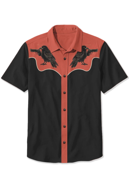 Crow Raises Gun Print Shirt