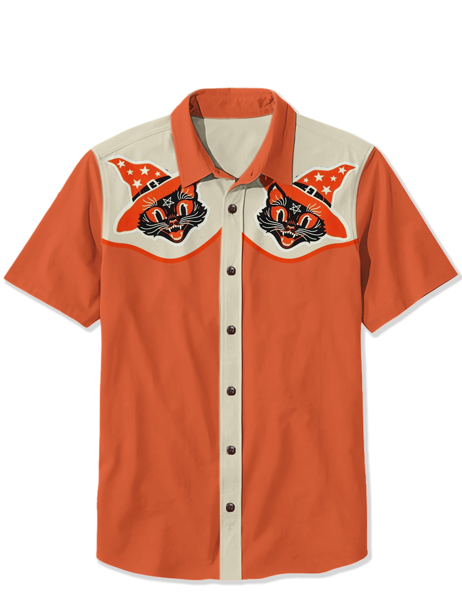 Halloween Cat Print Short Sleeve Shirt