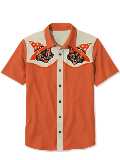 Halloween Cat Print Short Sleeve Shirt
