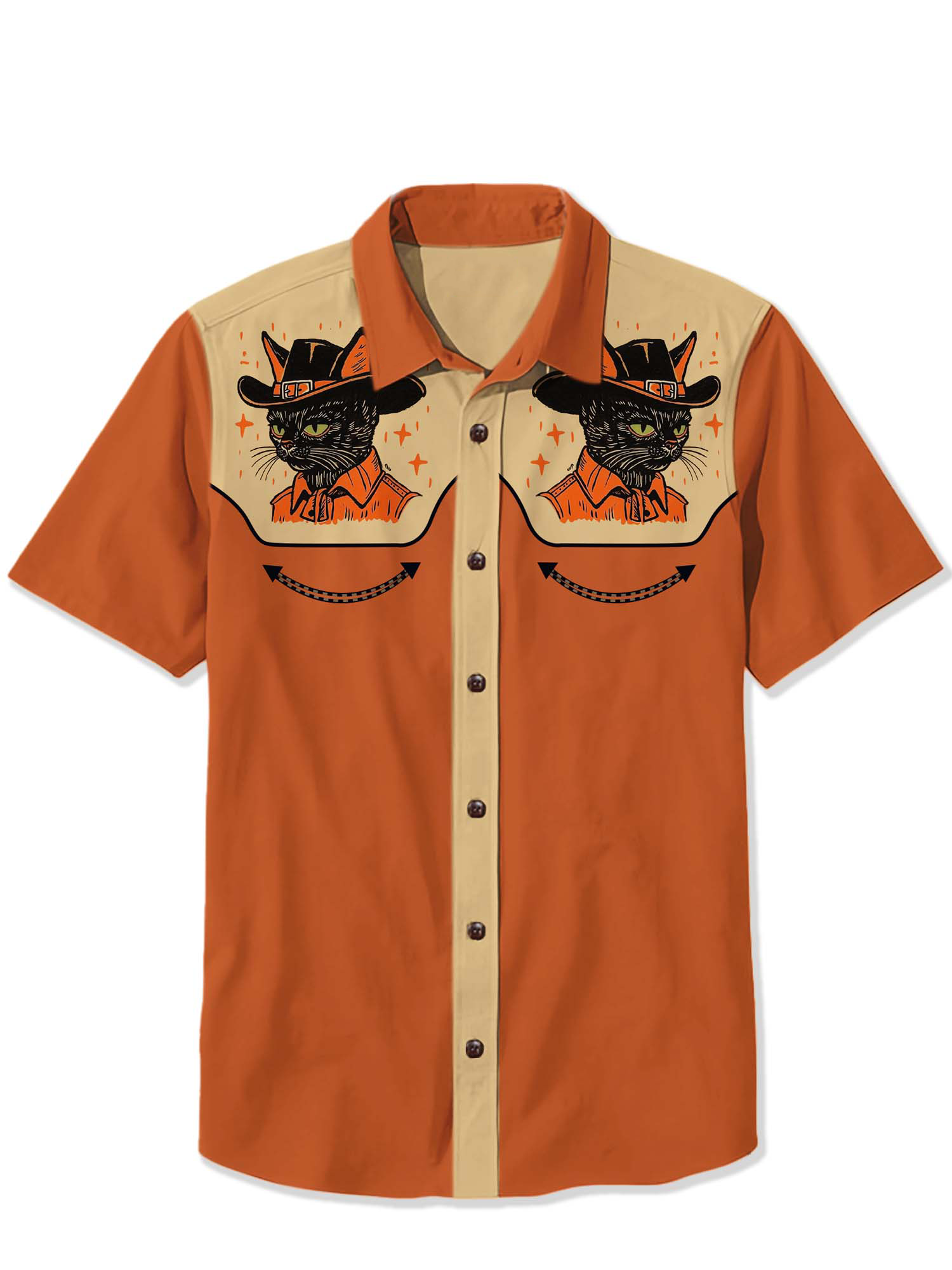 Halloween Black Denim Cat Print Shirt