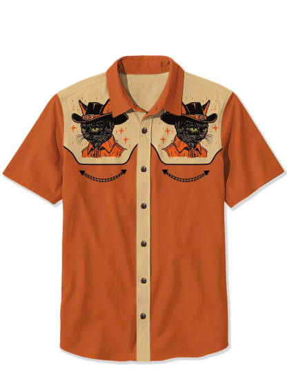 Halloween Black Denim Cat Print Shirt