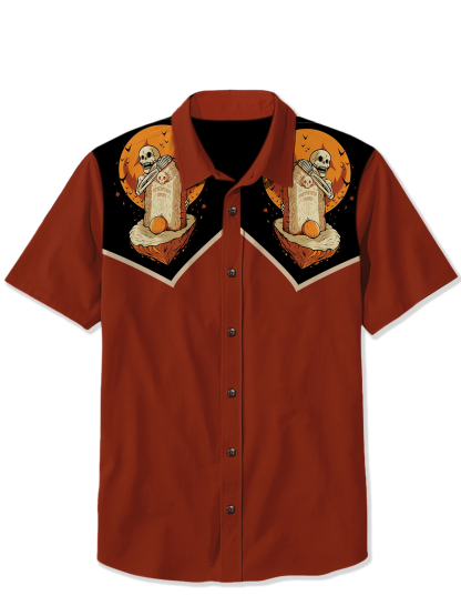 Halloween Skeleton Grave Print Shirt