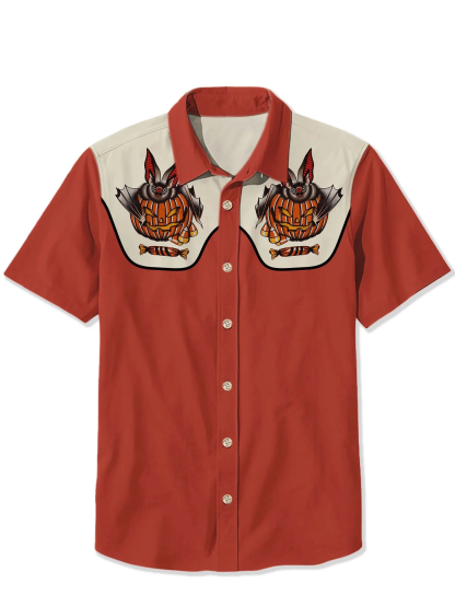 Halloween Pumpkin Bat Print Shirt