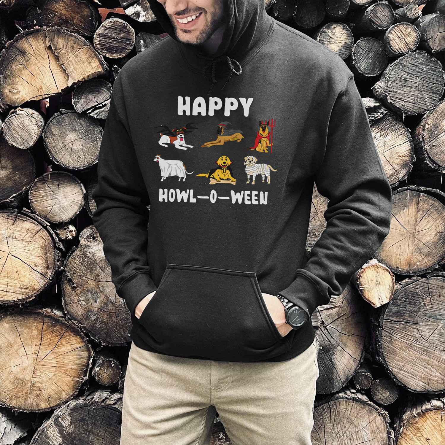 Happy Howl-O-Ween Print Casual Hoodie