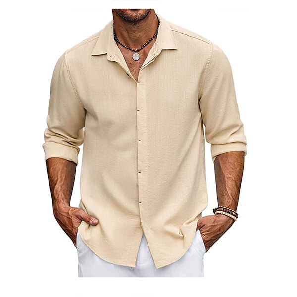 Solid Colour Lapel Long Sleeve Shirt